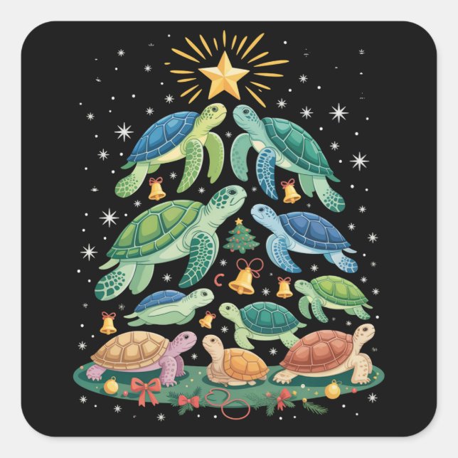 Adesivo Quadrado Funny Christmas Turtle Gift Turtle Christmas Tree (Frente)