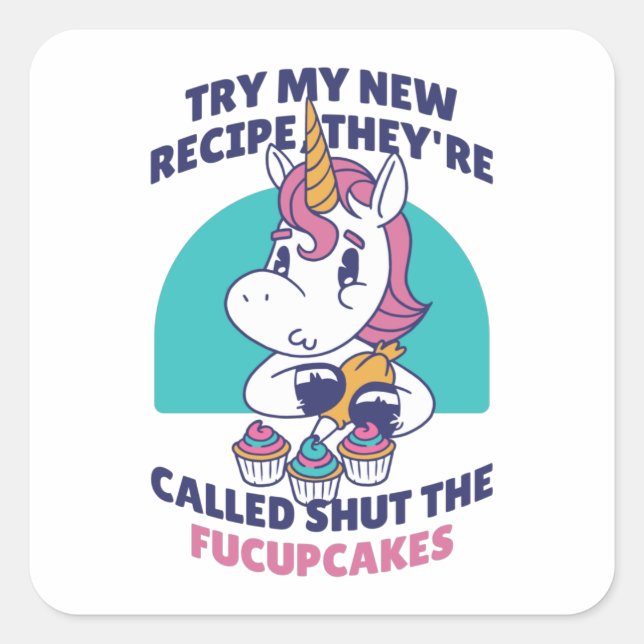 Adesivo Quadrado Funny Cupcake Unicorn (Frente)
