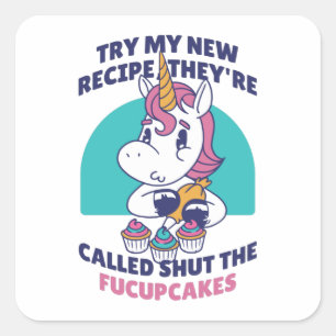 Adesivo Quadrado Funny Cupcake Unicorn