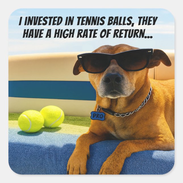 Adesivo Quadrado Funny Dog Retirement Boat Tennis Balls Sunglasses  (Frente)