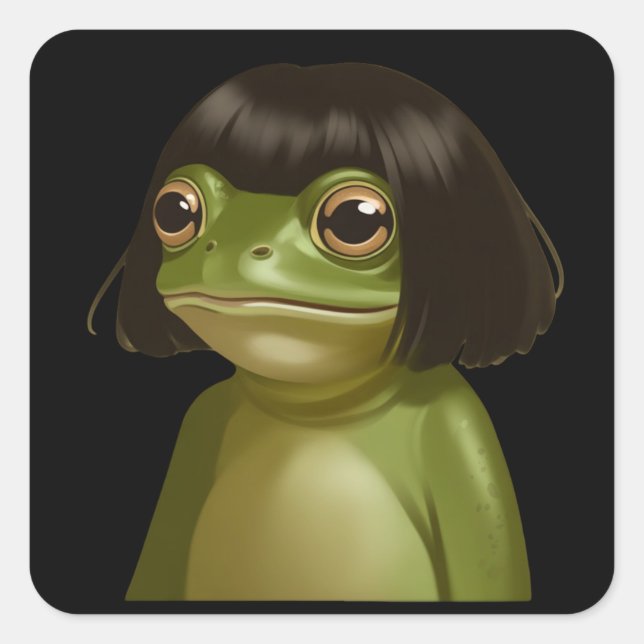 Adesivo Quadrado Funny Frog Bob Haircut Meme Frogs Animal Lovers (Frente)