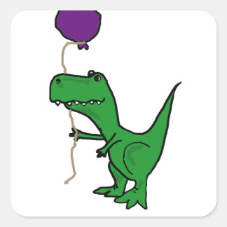 Adesivo Quadrado Funny Green Trex Dinossaur Segurando Balão