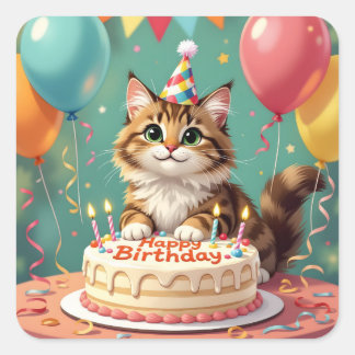 Adesivo Quadrado Funny happy birthday cat