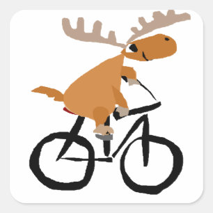 Adesivo Quadrado Funny Moose Andando Bicicleta Arte Original
