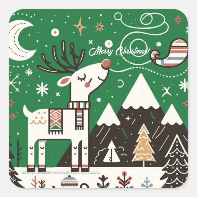 Adesivo Quadrado Funny Nordic Reindeer Pattern (Frente)
