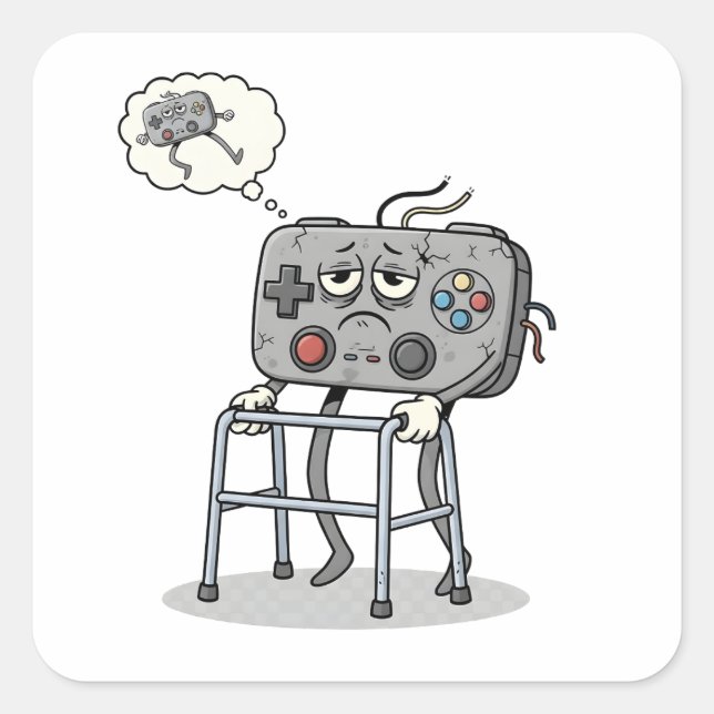 Adesivo Quadrado Funny Old Gamer Gaming Retro 80s 90s Video Game (Frente)