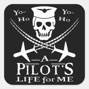Adesivo Quadrado Funny Pilot Skull Cross Airplanes Pirata Humor