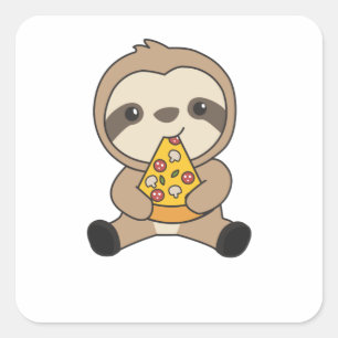 Adesivo Quadrado Funny Pizza Sloth Pizzas Fast Food Cute Animals