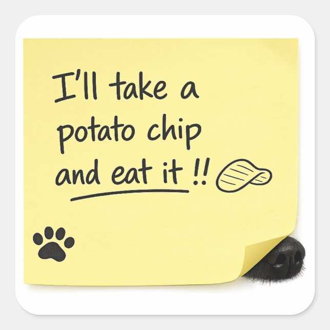 Adesivo Quadrado Funny Potato Chip Dog Sticky Note Sticker (Frente)