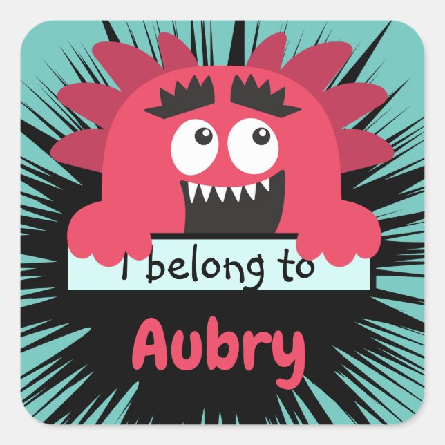 Adesivo Quadrado Funny Red Monster School Buddy Personalizado (Frente)
