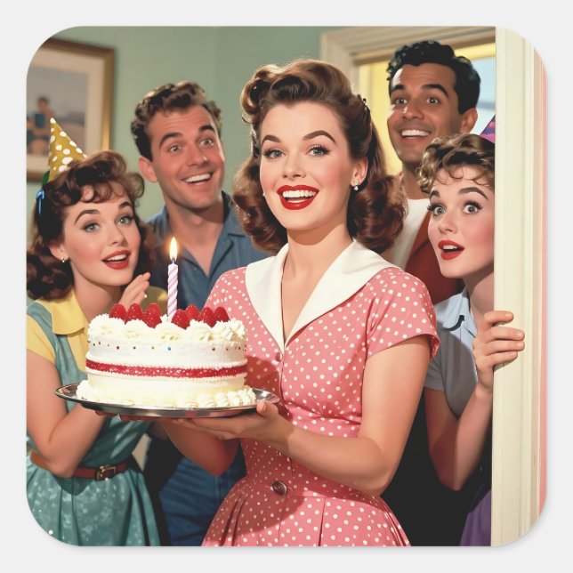 Adesivo Quadrado Funny Retro Pop Art Birthday Party Surprise (Frente)