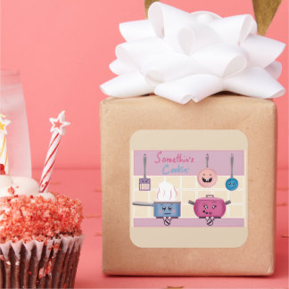 Adesivo Quadrado Funny Romantic Kitchen Scene with Cooking Utensils