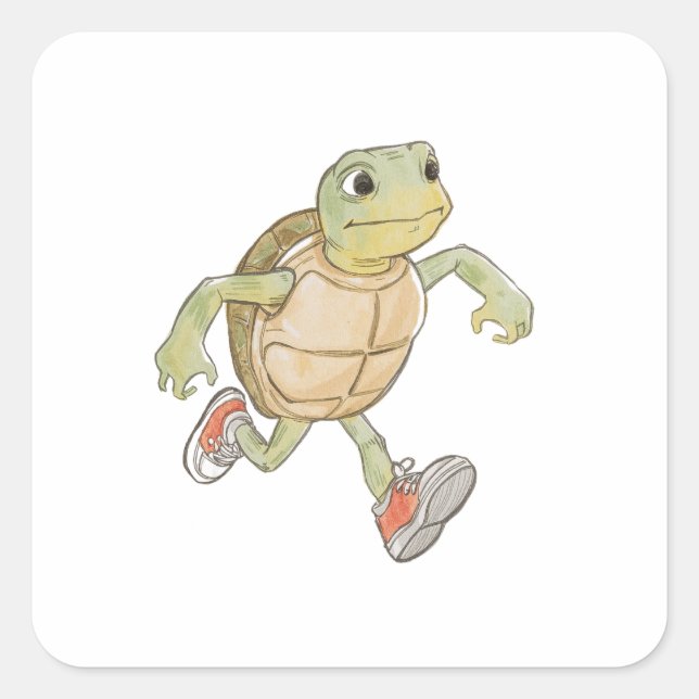 Adesivo Quadrado Funny Running Turtle Sticker, Cartoon Animal Decal (Frente)