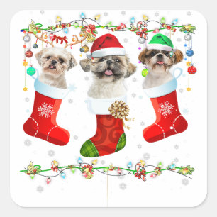 Adesivo Quadrado Funny Shih Tzu Dog Christmas Lights Puppy Gifts