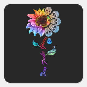 Adesivo Quadrado Funny Skull Rainbow Sunflower