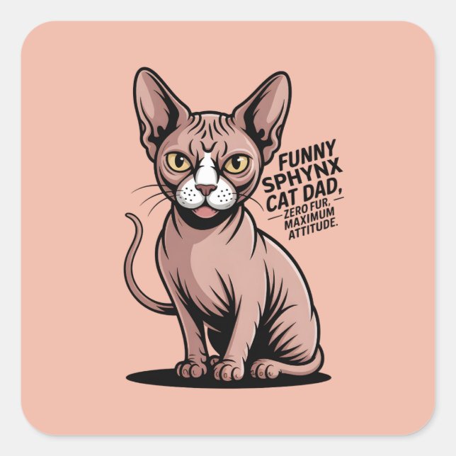 Adesivo Quadrado Funny Sphynx Cat Dad Vector Art (Frente)