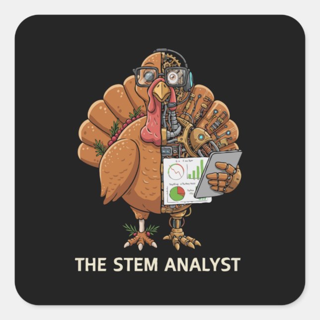 Adesivo Quadrado  Funny STEM Analyst Robot Turkey Thanksgiving Gift (Frente)