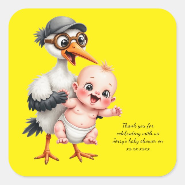 Adesivo Quadrado Funny sticker baby shower adjustable  (Frente)