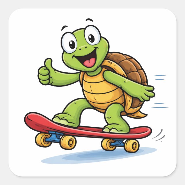 Adesivo Quadrado Funny Turtle Skateboard Cartoon Art Sticker (Frente)