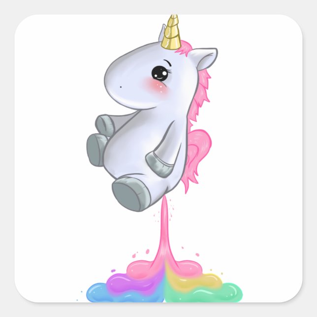 Adesivo Quadrado Funny Unicorn peidando o Rainbow Colors Fart Gift (Frente)