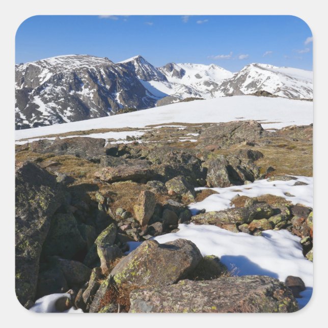 Adesivo Quadrado Fusão de neve nas montanhas rochosas (Frente)