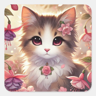 Adesivo Quadrado Fuschia Cat