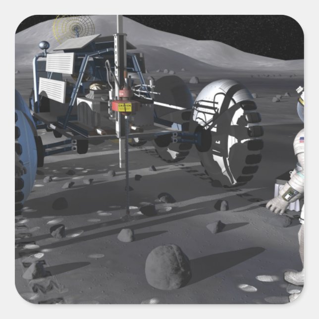 Adesivo Quadrado Futuras missões de exploração do espaço (Frente)