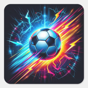 Adesivo Quadrado Futurista Bola de Futebol Elétrico Relâmpago