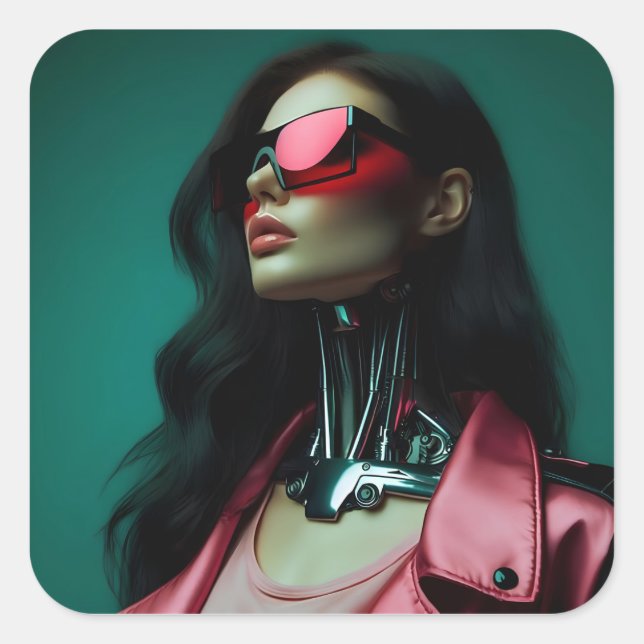 Adesivo Quadrado  futuristic cybernetic woman (Frente)