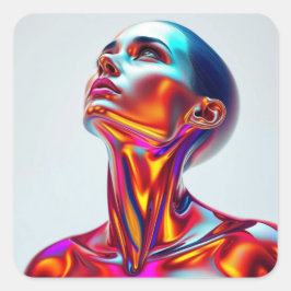 Adesivo Quadrado Futuristic woman portrait, sci-fi aesthetics, neon