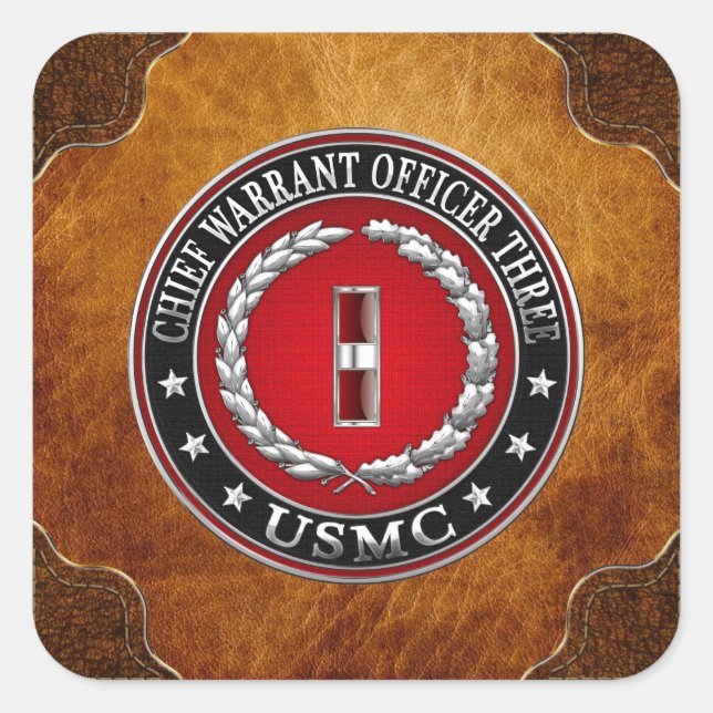 Adesivo Quadrado Fuzileiros dos EUA: Mandado Chefe Três (USMC CWO-3 (Frente)