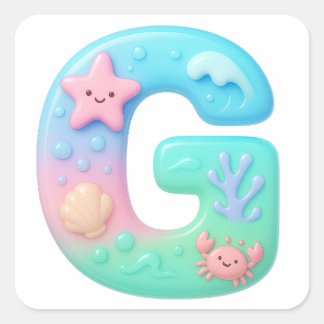 Adesivo Quadrado "G" Cute Bubble Letter - Underwater Sea Creature
