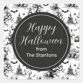 Adesivo Quadrado Gabinete de Monograma do Dia das Bruxas Preto e Br