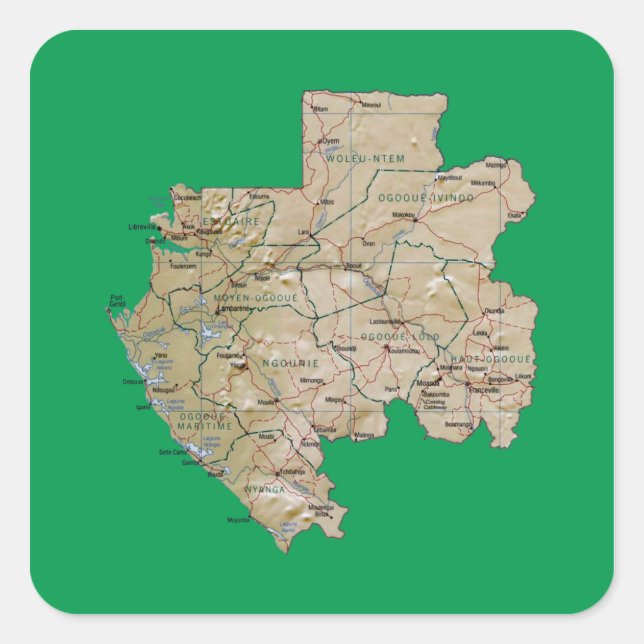 Adesivo Quadrado Gabon Map Sticker (Frente)