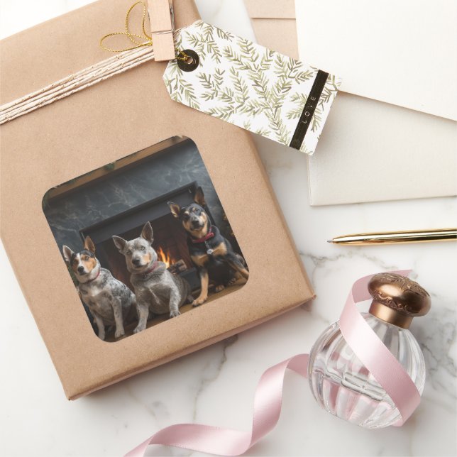 Adesivo Quadrado Gado australiano no Natal da Lareira (Presentear)