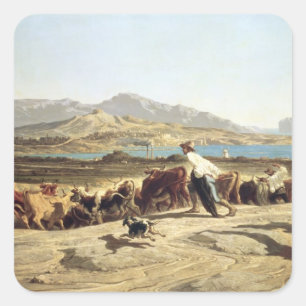 Adesivo Quadrado Gado que reune perto de Marselha, 1853 (óleo no