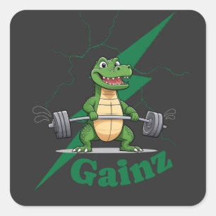 Adesivo Quadrado Gainz Gym Crocodile Workout de levantamento de p
