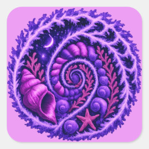 Adesivo Quadrado Galáxia Espiral do Oceano Místico Arte de Concha