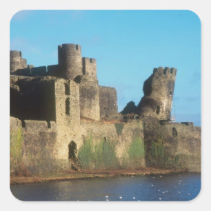 Adesivo Quadrado Gales - castelo de Caerphilly, com uma vista da