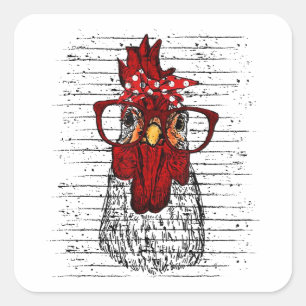 Adesivo Quadrado Galinha com bandana e óculos bonitos