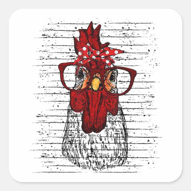 Adesivo Quadrado Galinha com bandana e óculos bonitos (Frente)