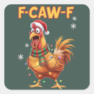 Adesivo Quadrado Galinha de Natal Grita Galo F Caw F Divertido