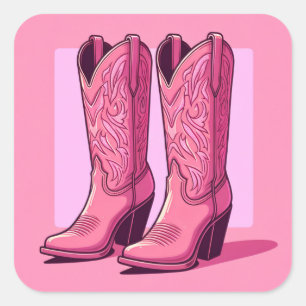 Adesivo Quadrado Galinha Rosa Boots Western Trendkers
