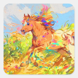 Adesivo Quadrado Galloping Pony - Arte do Livro Infantil