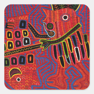 Adesivo Quadrado Galo Escamando um Peixe com um Faca de Machete