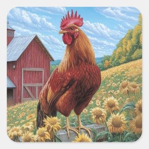 Adesivo Quadrado Galo numa pintura de Fazenda de girassol