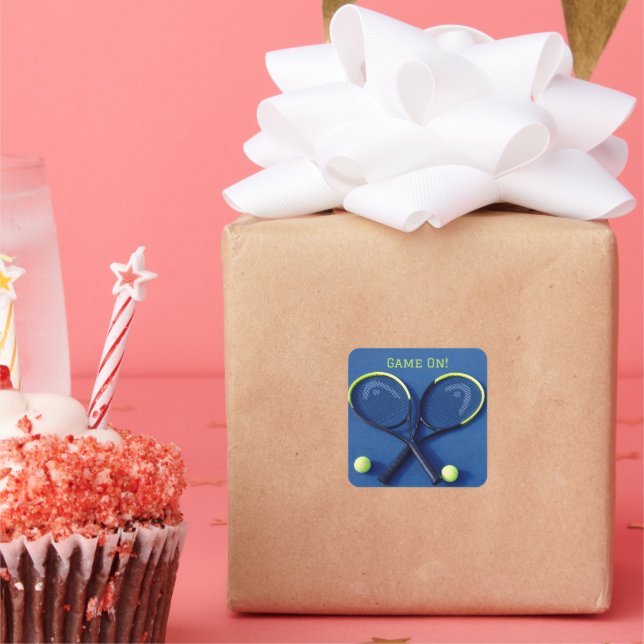 Adesivo Quadrado "Game On" Blue Rackets and Balls Tênis (Festa)