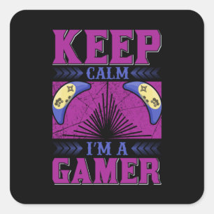 Adesivo Quadrado Gamer Art Mantém-Se Calmo Eu Sou Um Jogador