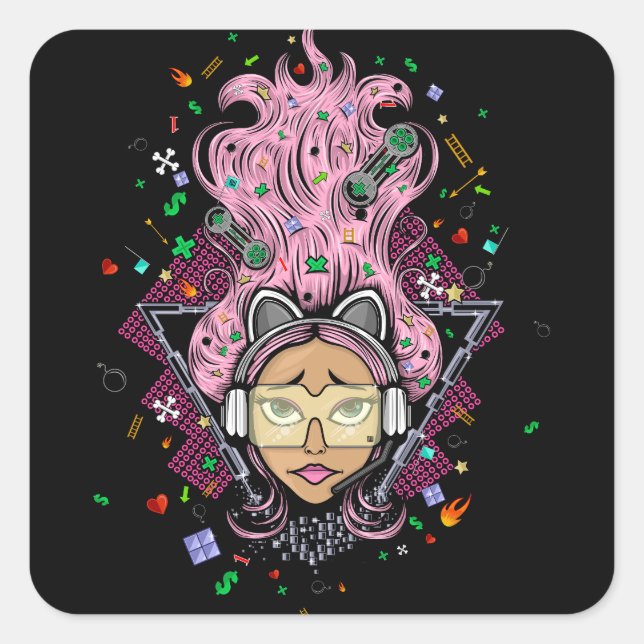 Adesivo Quadrado Gamer Girl (Frente)