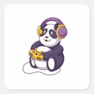 Adesivo Quadrado Gamer Panda Jogando Videogames